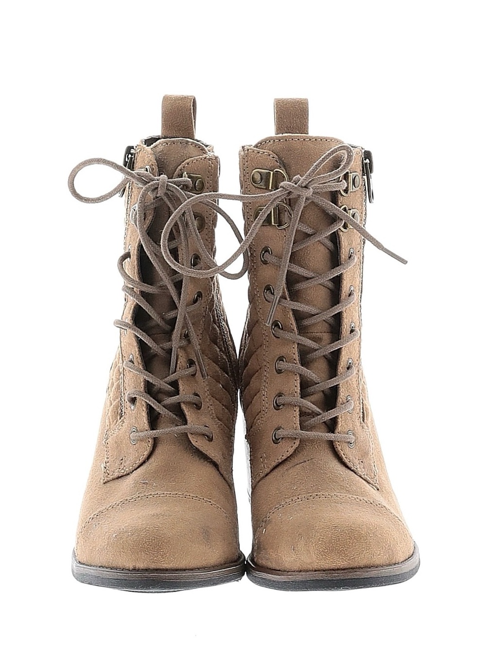 Lace-Up Women's Combat Boots - Taupe Suede